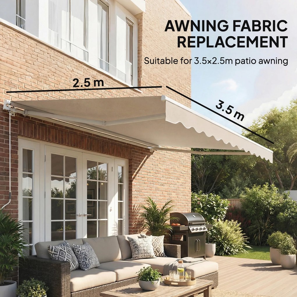 Outsunny Zamienny materiał markizy – osłona przeciwsłoneczna UPF 50+ do ramy 3,5 x 2,5 m, kremowobiała | Aosom PL