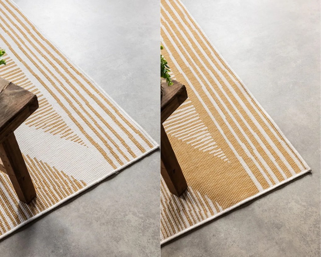 Dywan dwustronny zewnętrzny Gemini romby złoto-kremowy 160 cm x 230 cm