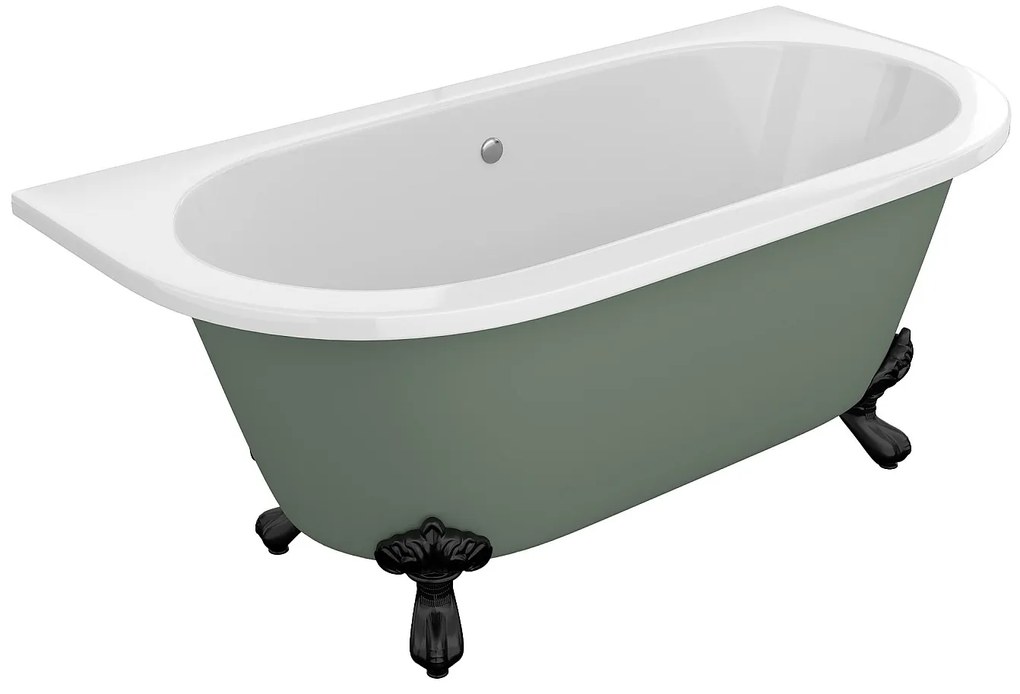 Wanna wolnostojąca przyścienna retro na nóżkach - 154 l - 150 x 74 x 61 cm - Zielony mat - Akryl - SPARUS