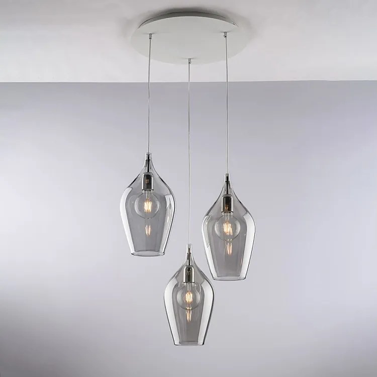 Lampa wisząca Ares Iron z szarym szkłem Pyrex 3 światła 141 Ø50 BL273-S3-GR