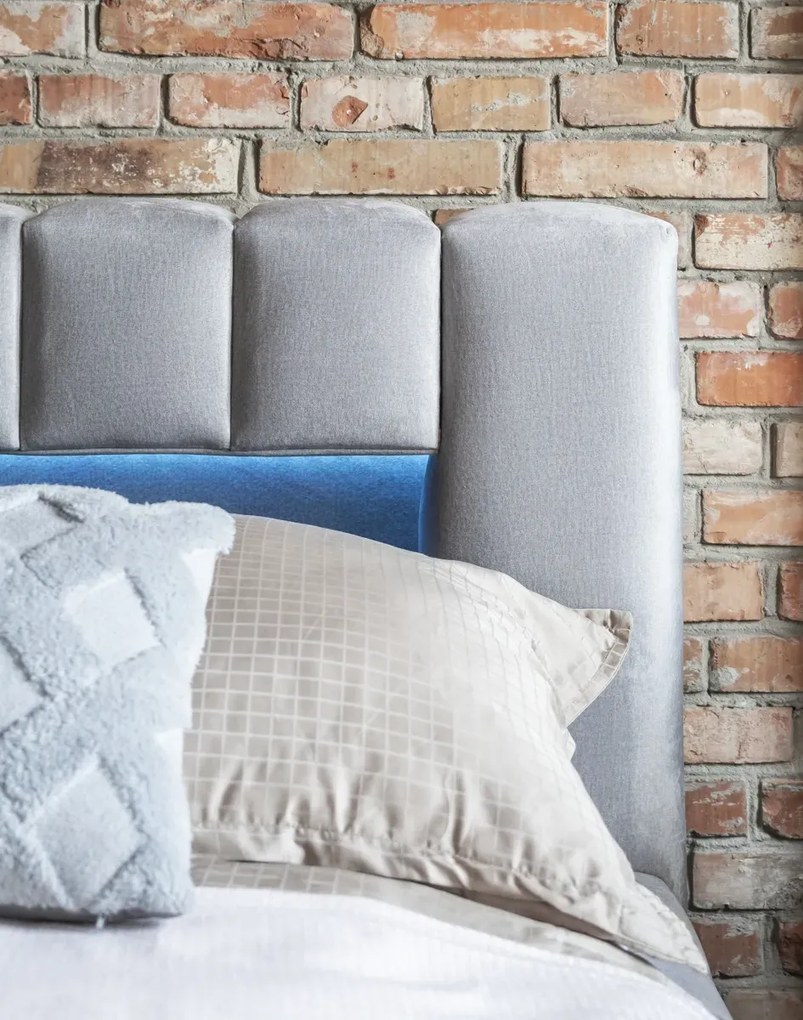 Łóżko tapicerowane LAMICA VELVET 160x200 jasnoszare z pojemnikiem ELTAP