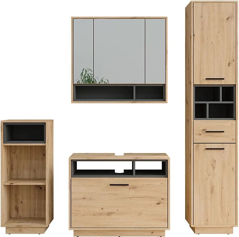 Zestaw mebli łazienkowych artisan dąb/antracyt 80x35x64 beatrice