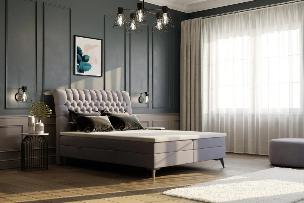 Łóżko kontynentalne BETAFO 140x200 zielone velvet z pojemnikiem LAVERTO