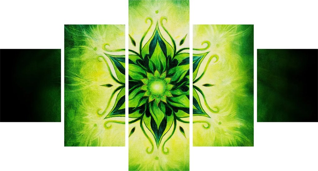 Obraz - Kwiatowa mandala na zielonym tle (125x70 cm)