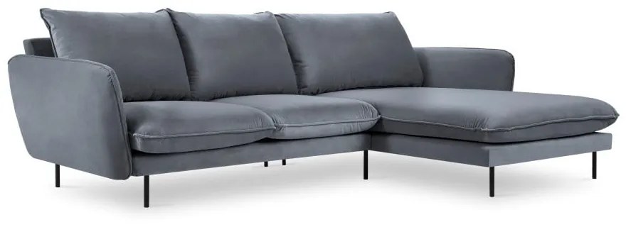 Szara narożna aksamitna sofa prawostronna Cosmopolitan Design Vienna