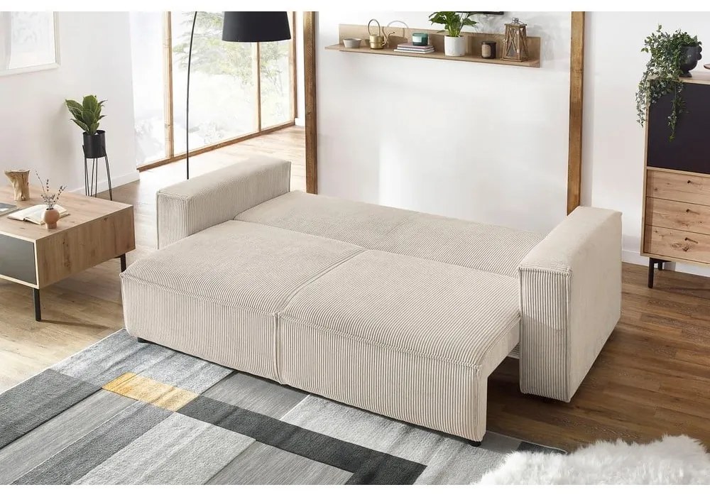 Beżowa sztruksowa rozkładana sofa 245 cm Nihad – Bobochic Paris