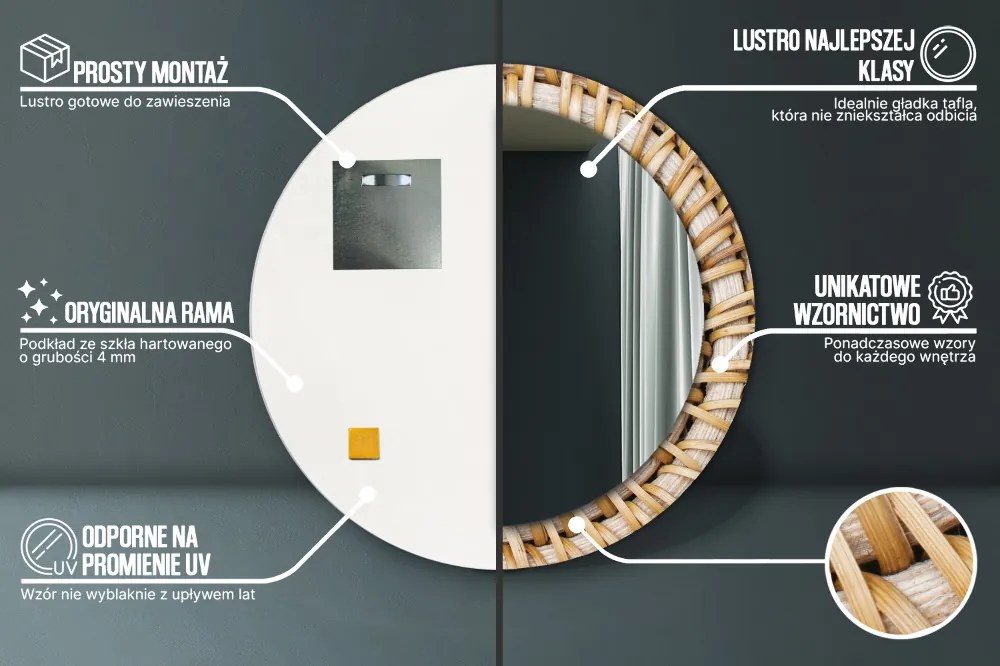 Naturalny warkocz Lustro dekoracyjne okrągłe