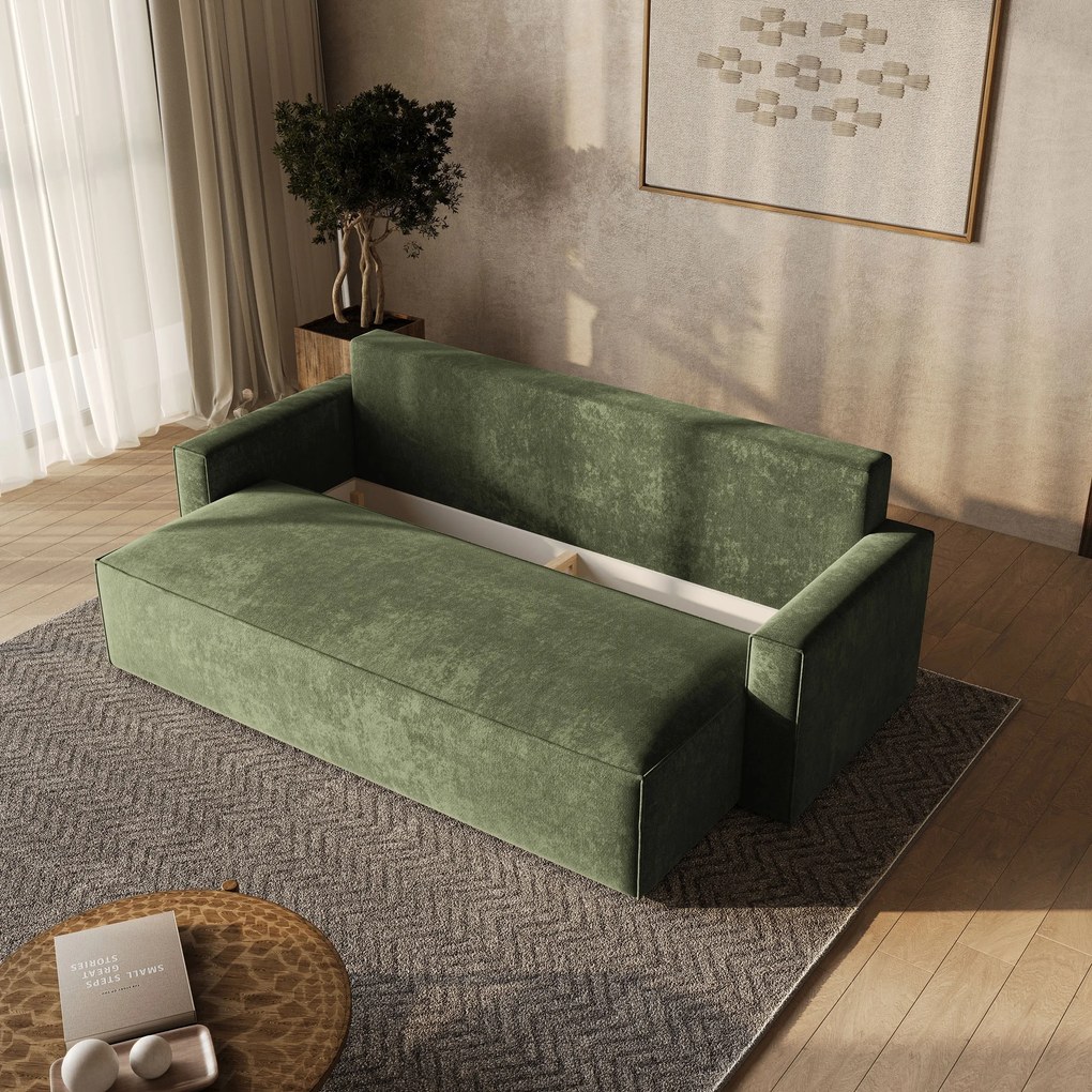 Masseno Sofa MENI z funkcją spania i pojemnikiem na pościel, Rozkładana sofa - Zielony, LUMO 20