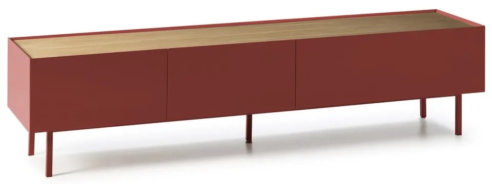 Czerwona szafka pod TV w dekorze dębu 180x45 cm Arista – Teulat