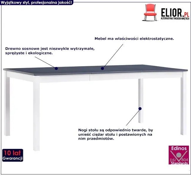 Stół minimalistyczny z sosny Elmor 3X – biało Lovet