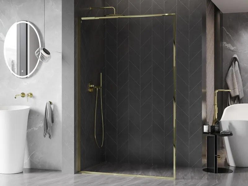 Mexen Kioto-F L ścianka prysznicowa Walk-in z ramką 60 x 202 cm, transparent 8 mm, złota - 800-060-174-50-00