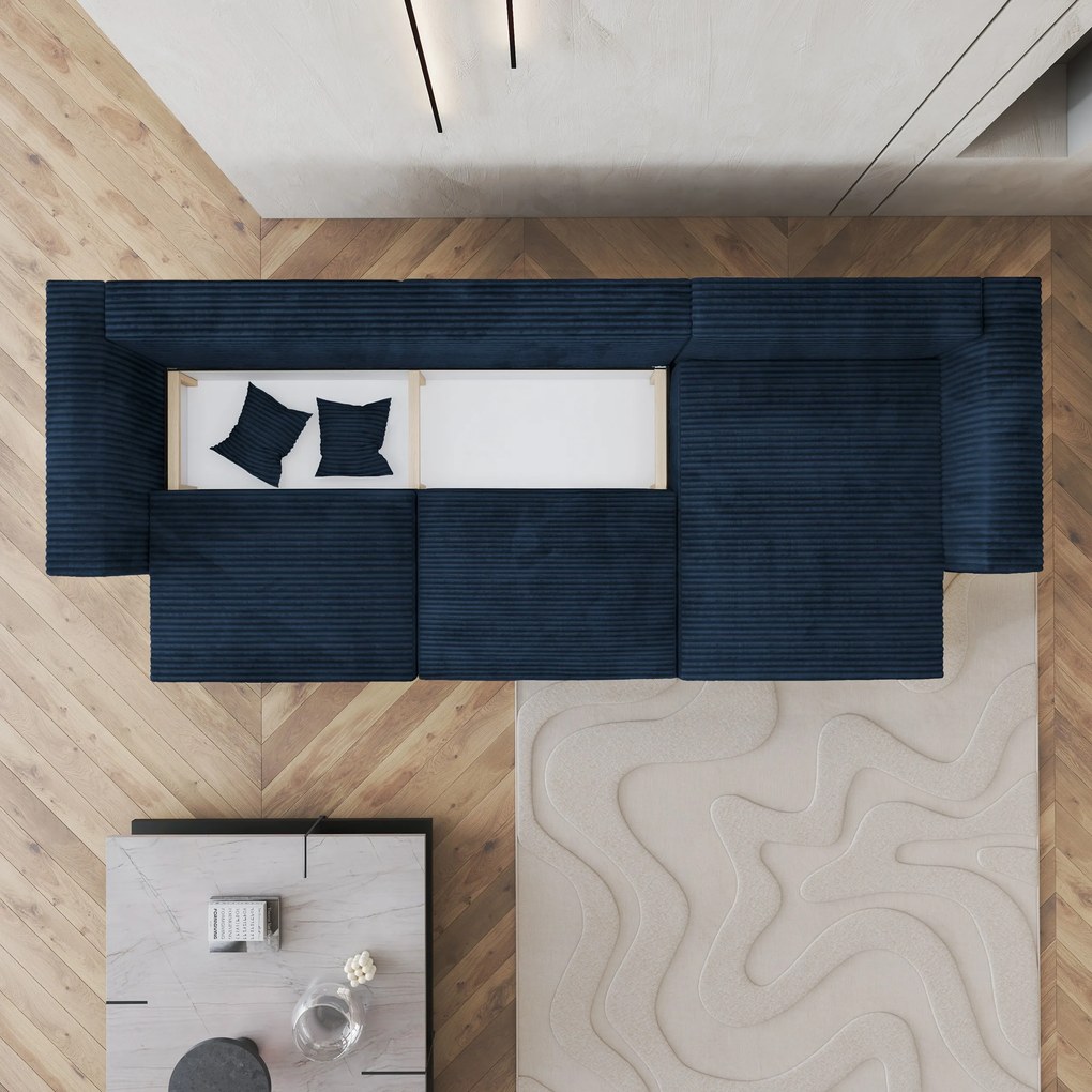 Masseno Narożnik TOLMO z funkcją spania i pojemnikiem na pościel Narozniki L, Rozkładana sofa - Niebieski, TILIA 77