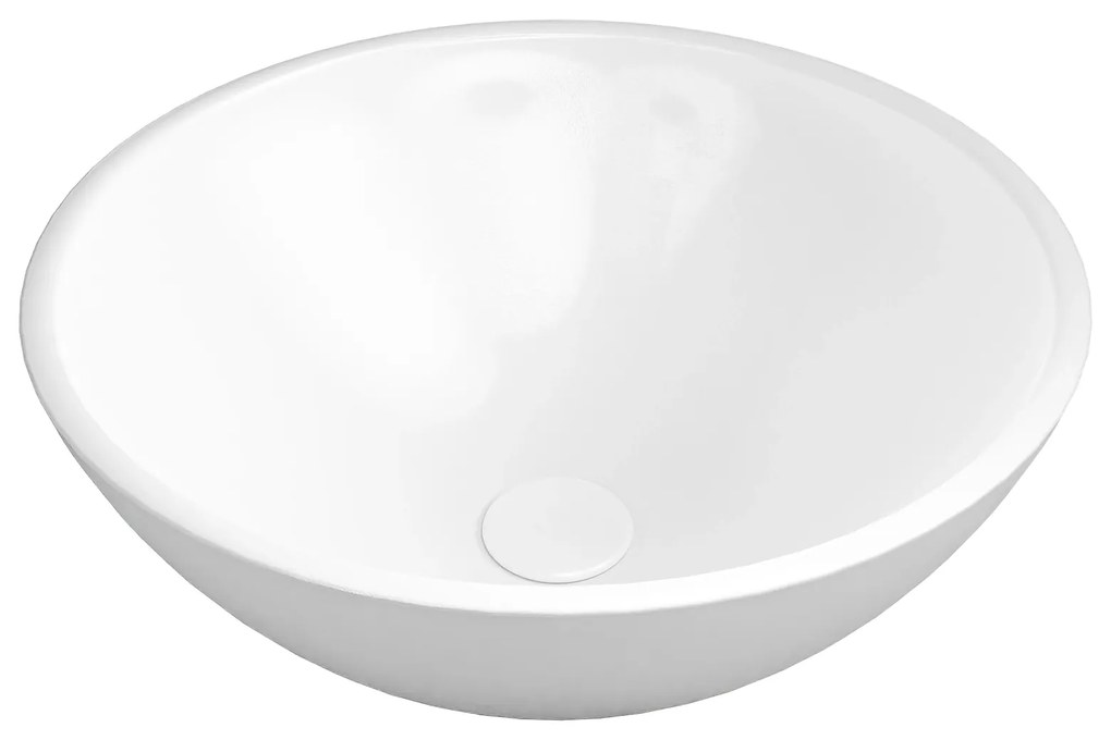 Umywalka ceramiczna nablatowa okrągła biała błyszcząca bez otworu na baterię 41 cm MALO