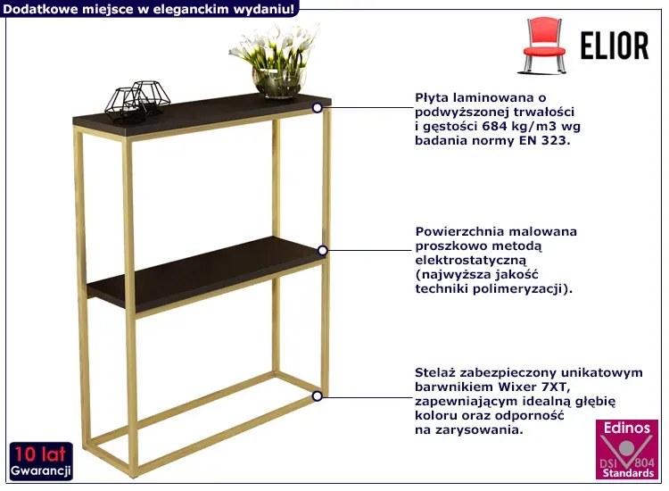 Wąska konsola w stylu glamour złoty + czarny - Carello 3X