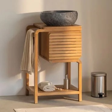 Zestaw Mebli Łazienkowych Bradley Z Drewna Tekowego Nieregularna Z Czarnego Cementu ↔︎40 Cm Fedro & Bezlusterkowiec & - Sklum