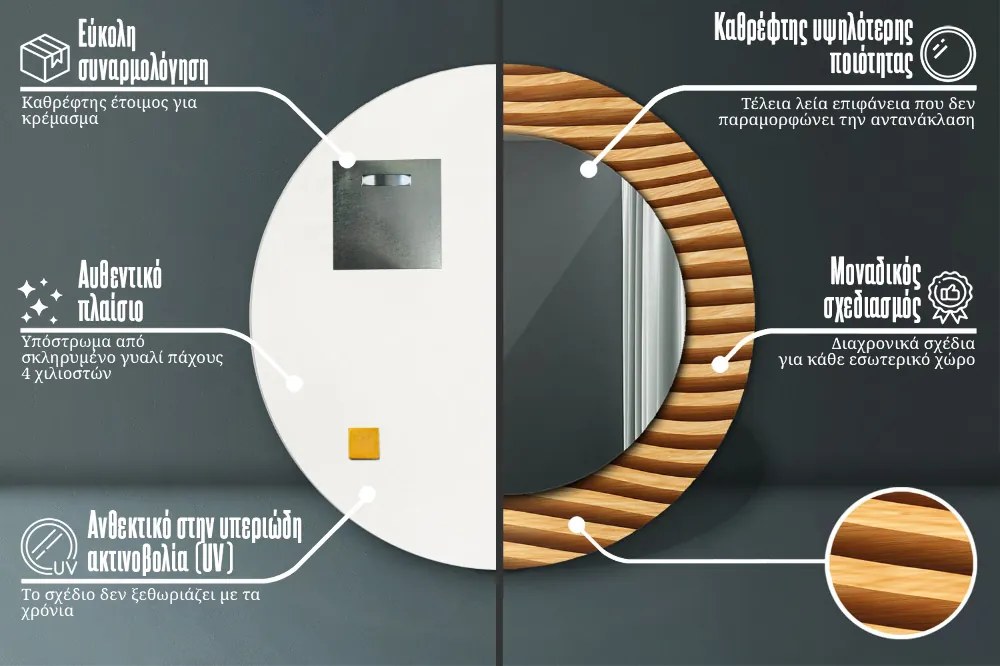 Drewniana fala Lustro dekoracyjne okrągłe