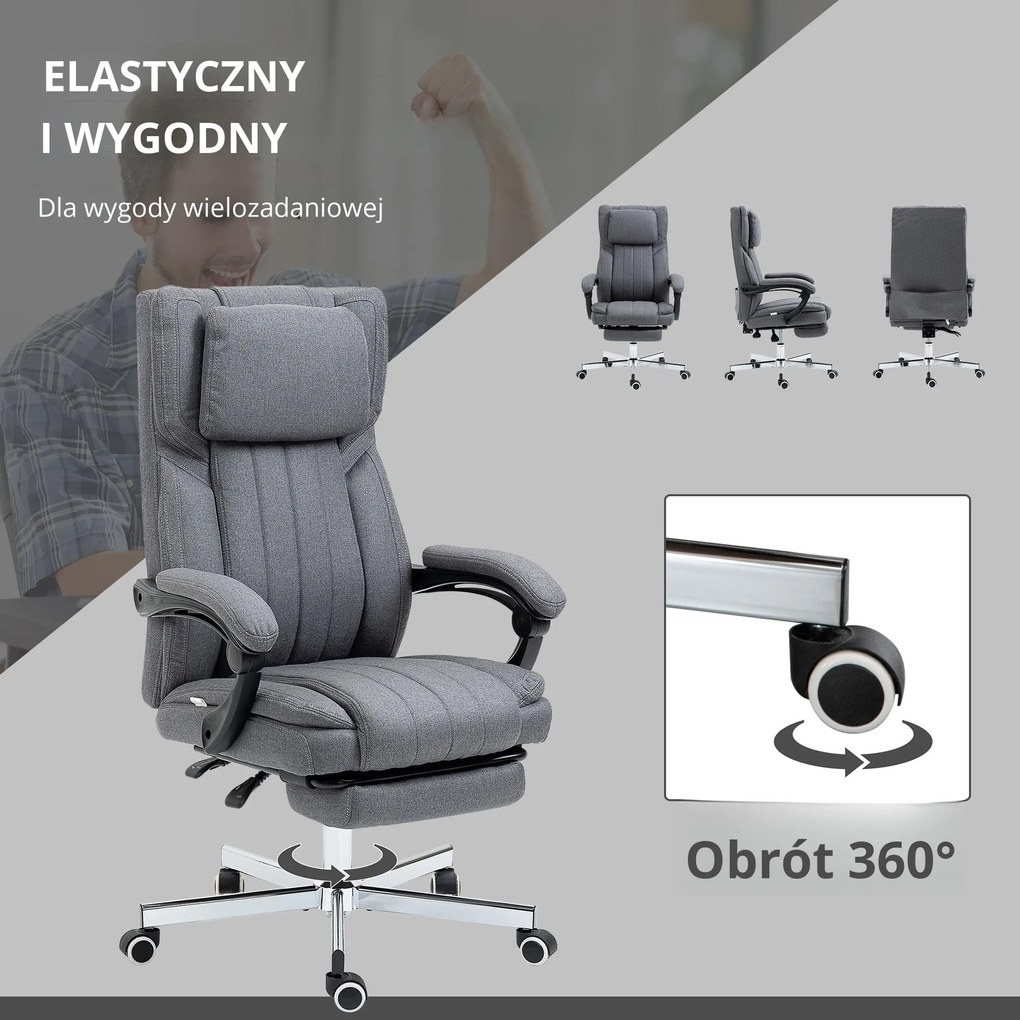 Vinsetto Fotel biurowy z masażem i ogrzewaniem ergonomiczny regulowany szary do 120 kg | Aosom PL