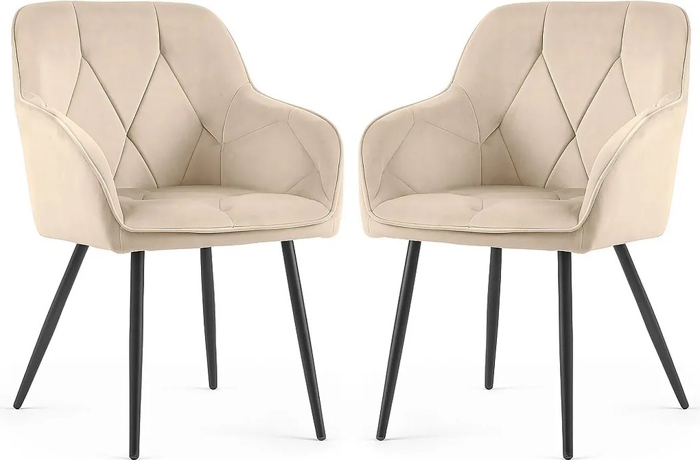 2x Welurowe krzesło tapicerowane pikowane Beżowe DIAMANTE Czarne nogi
