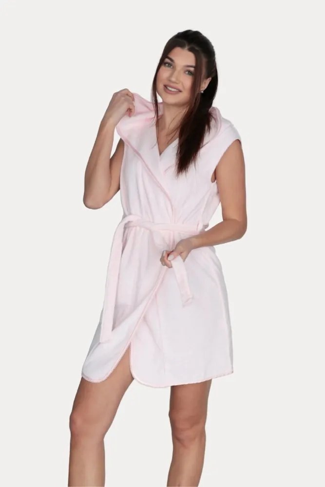 DURU damski pluszowy szlafrok z kapturem M Różowy