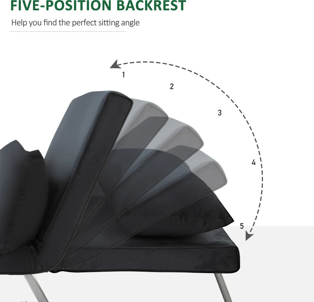 HOMCOM fotel z funkcją spania i łóżka sofa do spania 5-stopniowa regulacja oparcia do 120 kg 65x69x80 cm z poduszką czarny | Aosom PL
