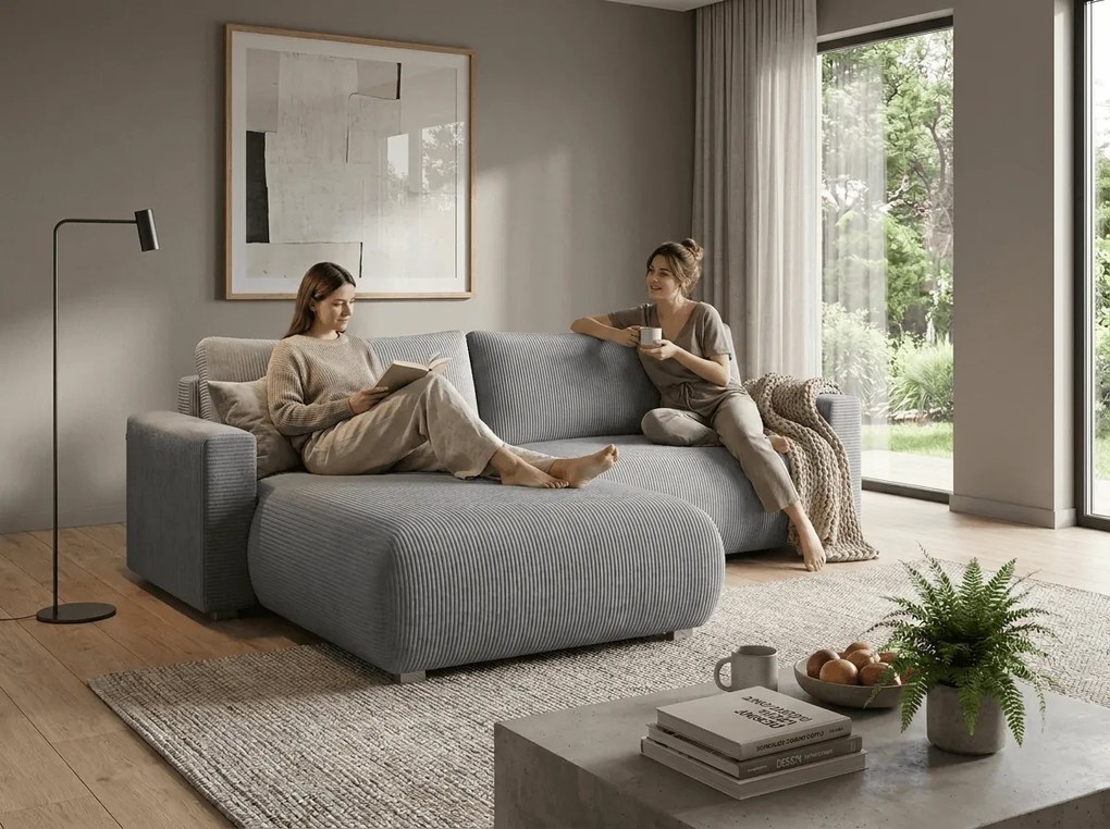 Jasnoszara rozkładana narożna sofa TAFIRA, dwustronna