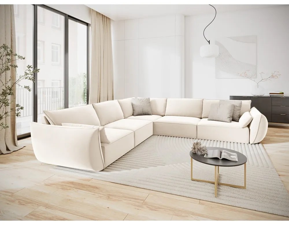 Beżowy aksamitny narożnik Vanda – Mazzini Sofas