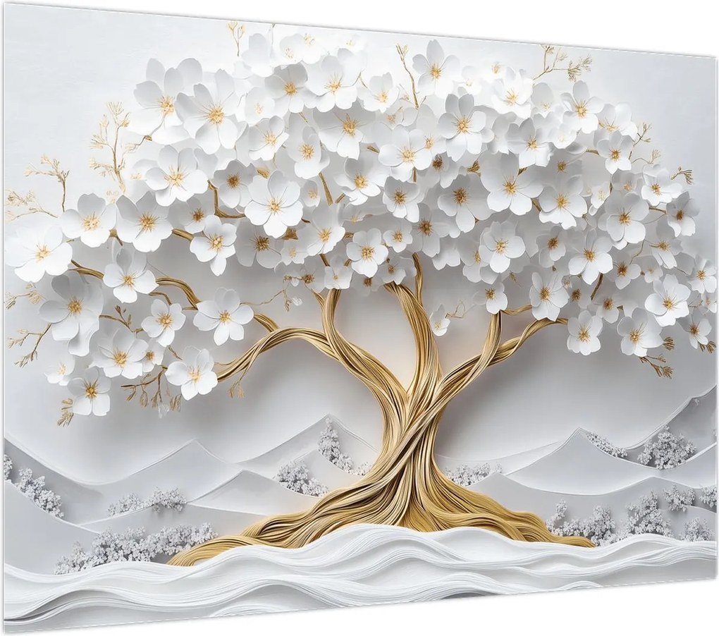 Obraz – Eleganckie drzewo życia 3D pełne kwiatów (70x50 cm)