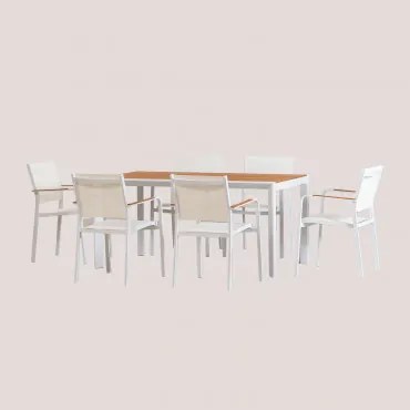 Zestaw Stołu Prostokątnego 160x90 Cm Z Drewna Eukaliptusowego Archer Classic Oraz 6 Sztaplowanych Krzeseł Ogrodowych Z Aluminium Gardenia Biel - Sklum