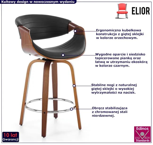 Hoker tapicerowany z oparciem orzech + czarny L0-K13