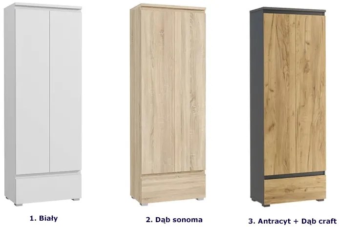 Zamykany regał z szufladą i półkami antracyt + dąb craft - Elsinor 6X