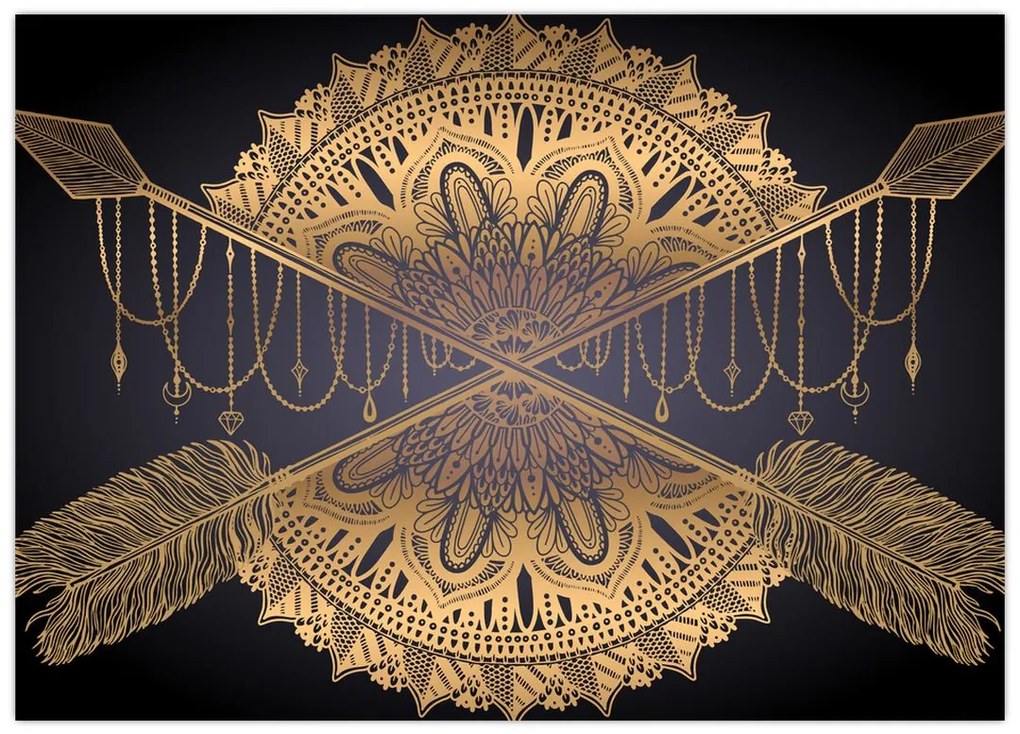 Obraz - Złota mandala ze strzałkami (70x50 cm)