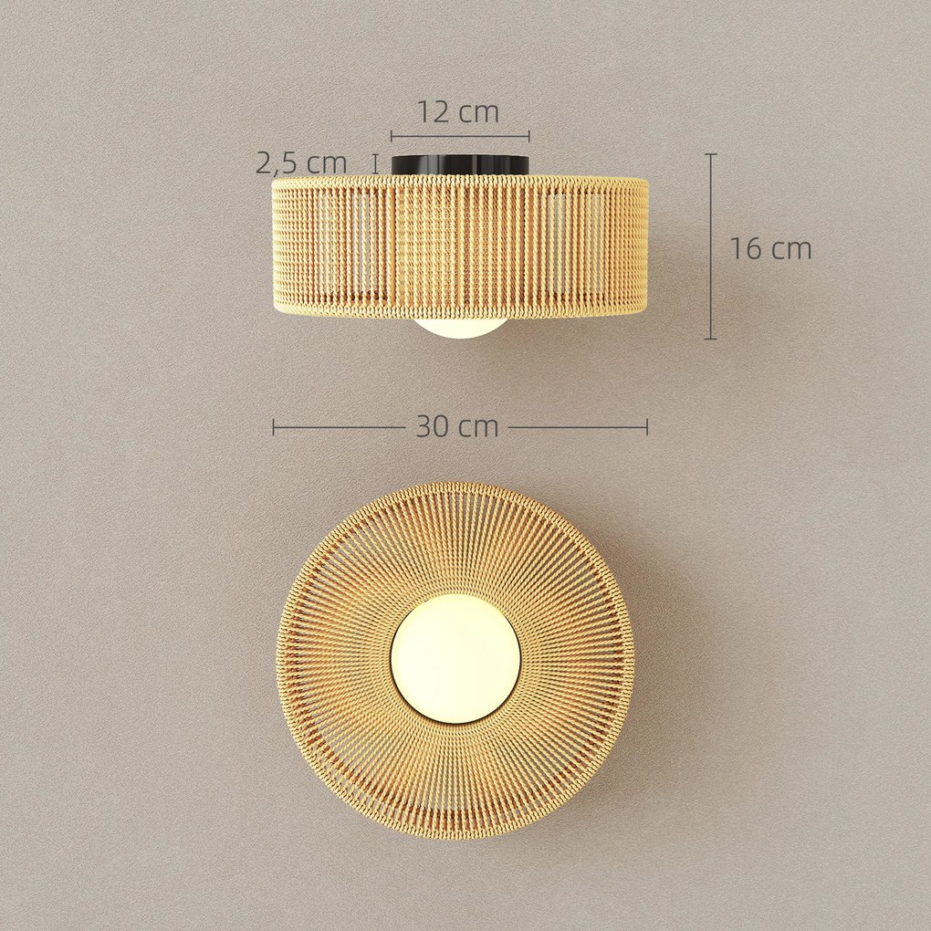 HOMCOM Lampa sufitowa, wisząca lampa boho z oprawką G9 LED, abażur ze sznurka konopnego okrągły