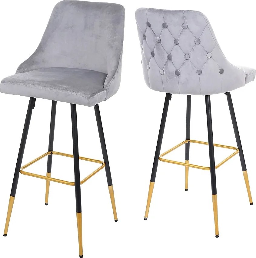 Stołek barowy MCW-E70 (zestaw 2) aksamitny,  szary