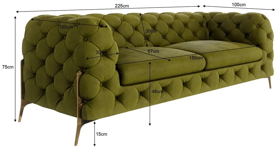 Zielona aksamitna sofa 225 cm Chelsea Bis – Ropez