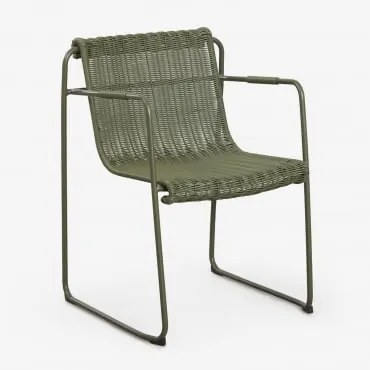 Stackable Dining Chair With Armrests In Synthetic Rattan And Steel Revia Intensywny Verde Olive - Sklum