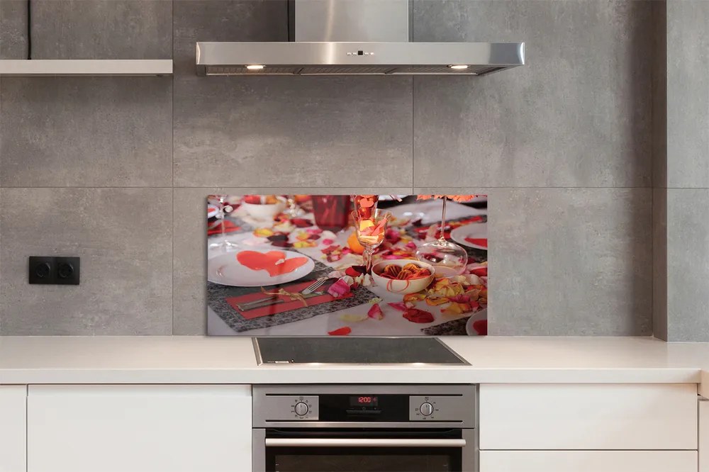 Panel szklany do Kuchni Romantyczna Kolacja z Sercami i Różami