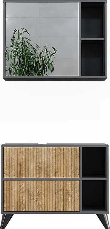 Zestaw mebli łazienkowych antracyt/dąb górski 80x30x62 leano
