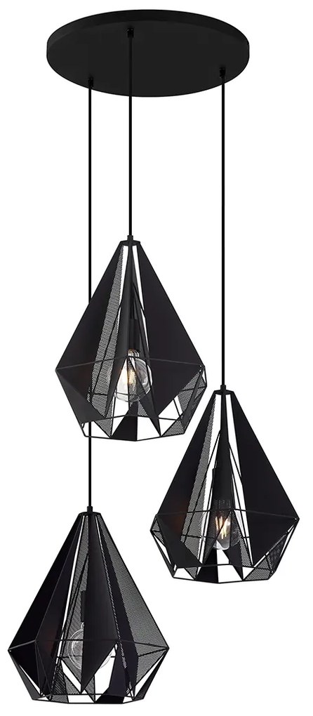 Industrialna lampa wisząca czarna z siatką 3-światłowa - CarcassPrzemysłowy Oswietlenie wewnetrzne