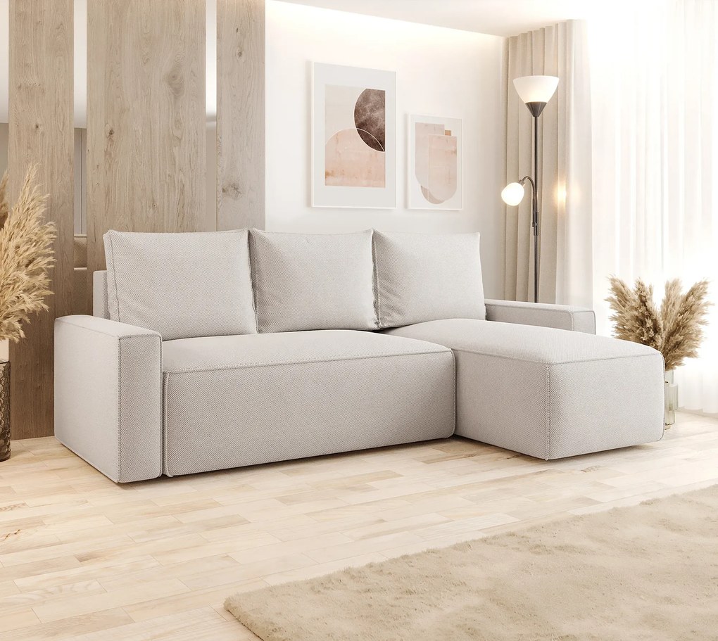 Kremowy rozkładany narożnik z funkcją spania W6-R28