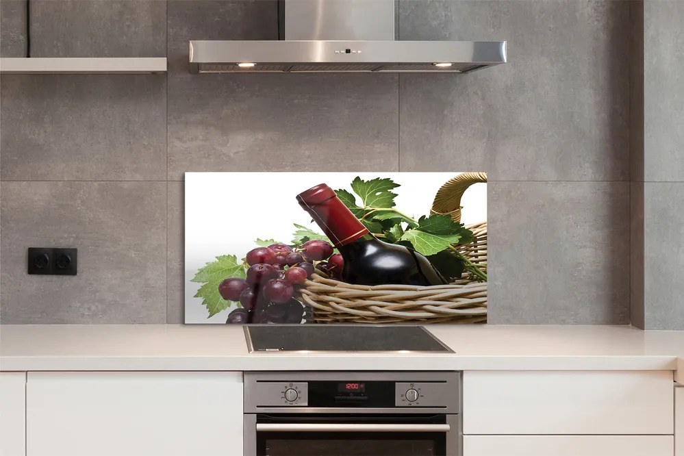 Panel szklany do Kuchni Kosz Pełen Winogron i Wino