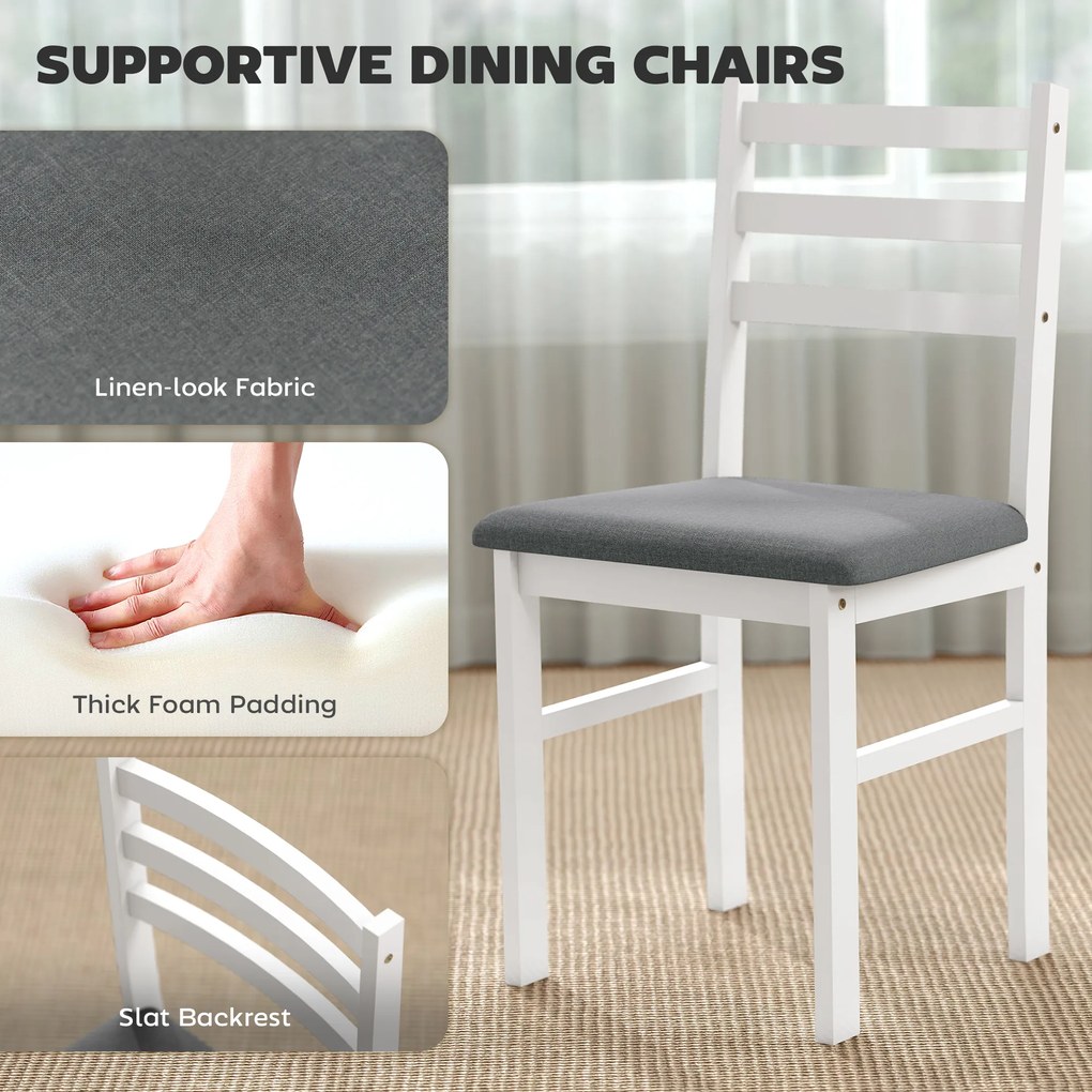 HOMCOM Zestaw 3-w-1 stół jadalniany z 2 fotelami, stół kuchenny do kompaktowych przestrzeni, tapicerowane fotele, oszczędzające miejsce, MDF, biały