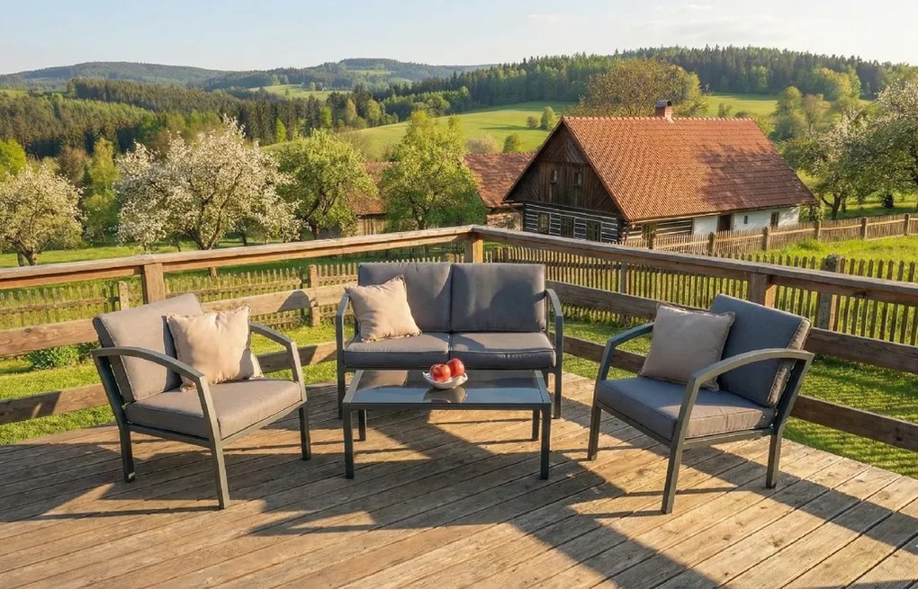 Doppler BELLARIA LOUNGE ogrodowy zestaw wypoczynkowy 2+1+1 czarny/szary