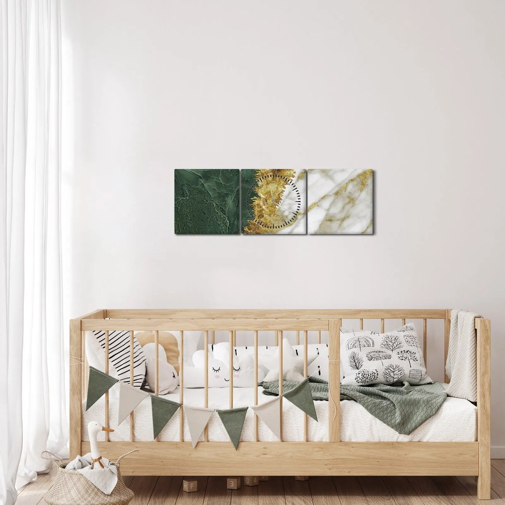 Obraz - Zielony marmur N⁰1 (z zegarem) (90x30 cm)