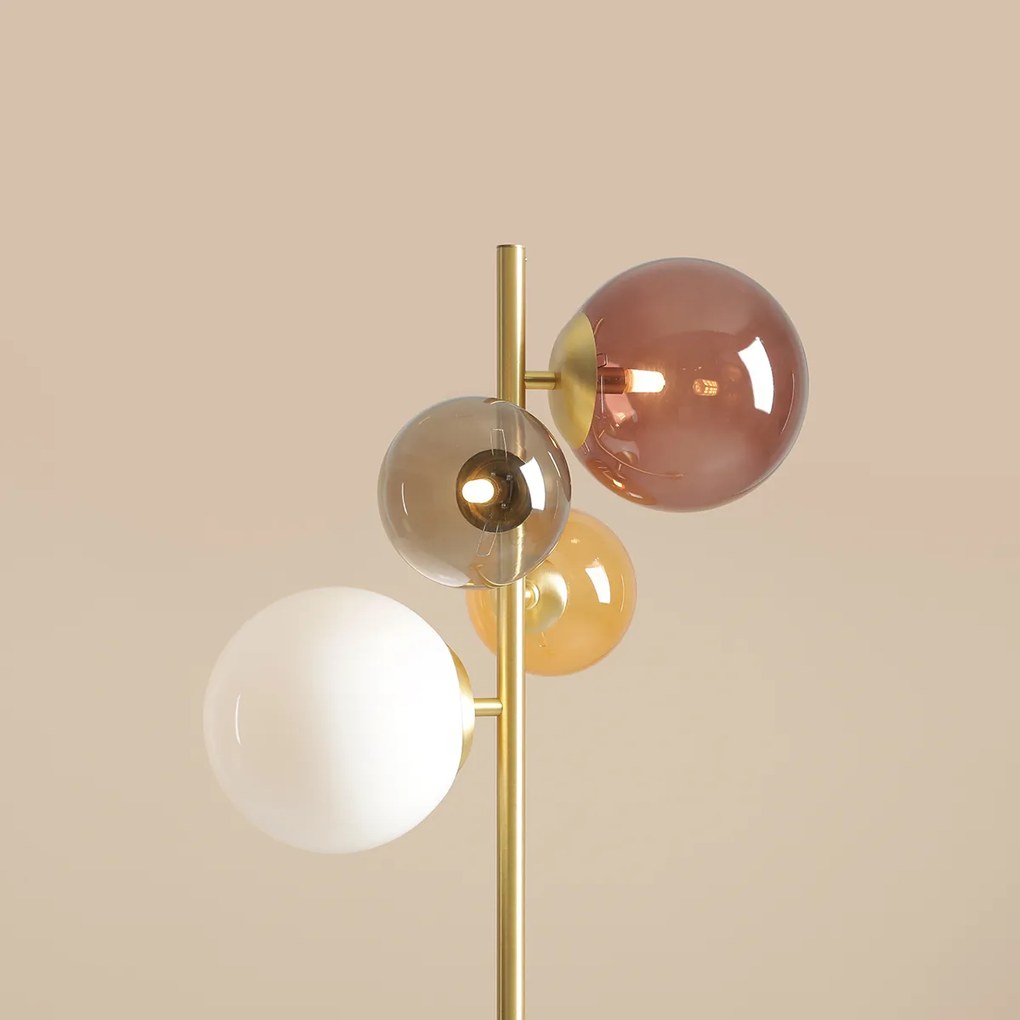 Mosiężna lampa stojąca z kolorowymi kloszami Bloom