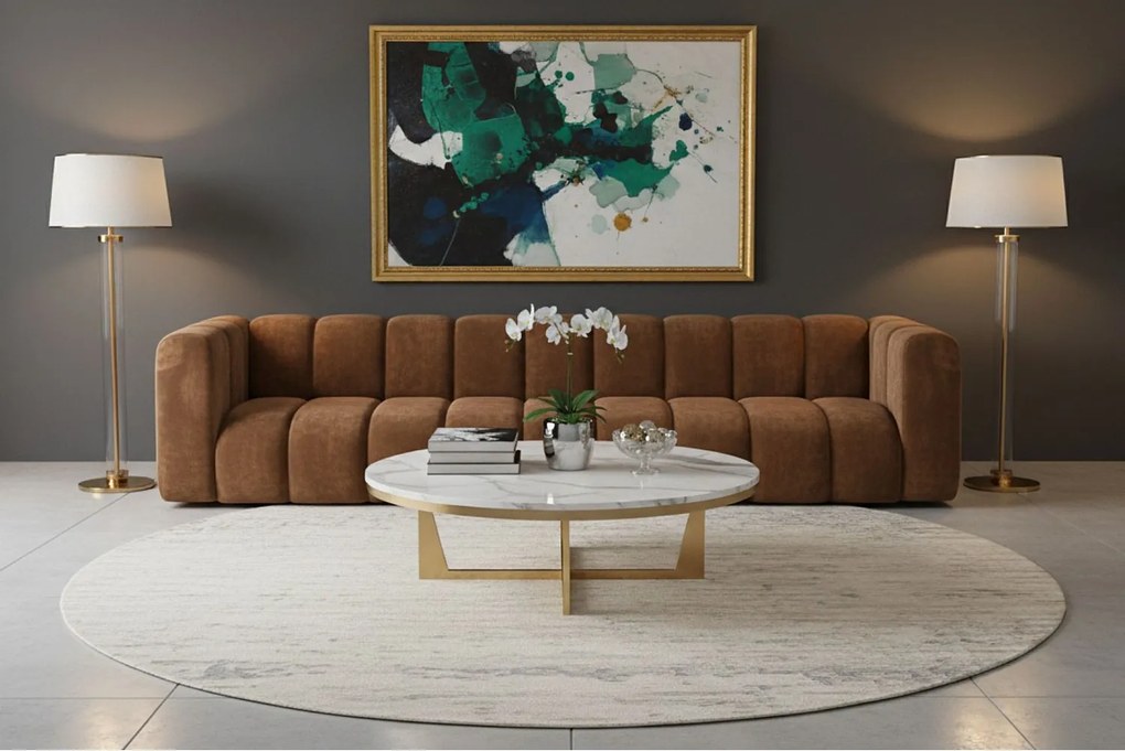 Sofa pięcioosobowa, kanapa Grand, tkanina welurowa Salvador, Ciemnobrązowy