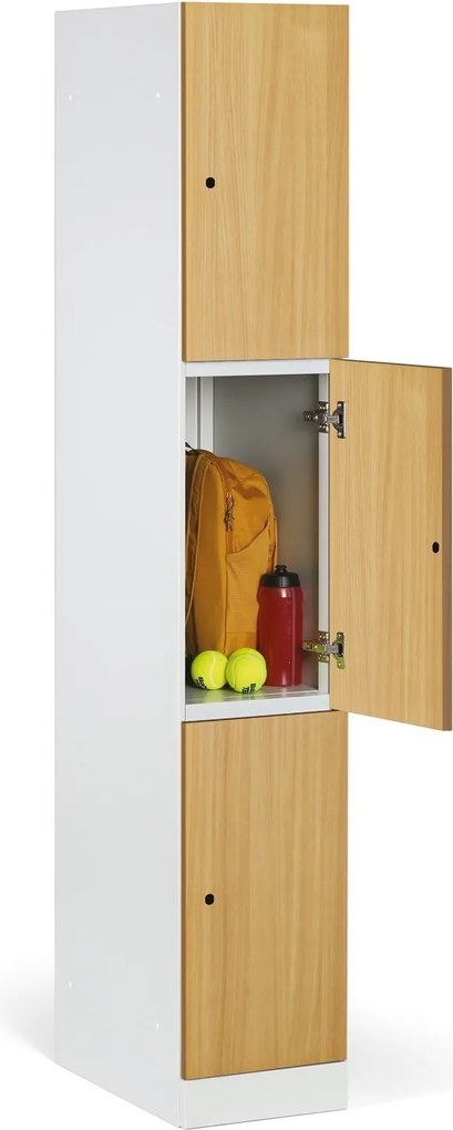 Szafka skrytkowa S1, 3 schowki, 1850 x 300 x 500 mm, zamek cylindryczny, drzwi laminowane, orzech