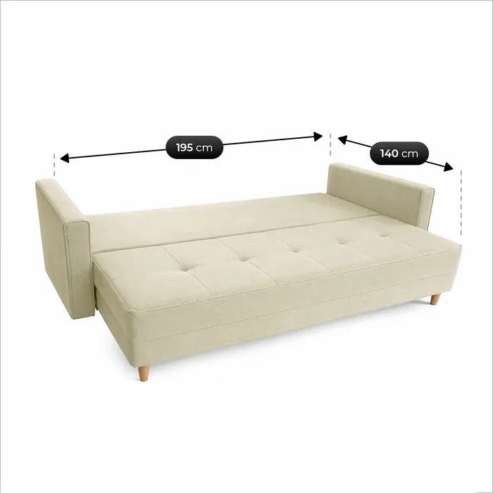 Sofa z Funkcją Spania LONAR Kremowa Japandi