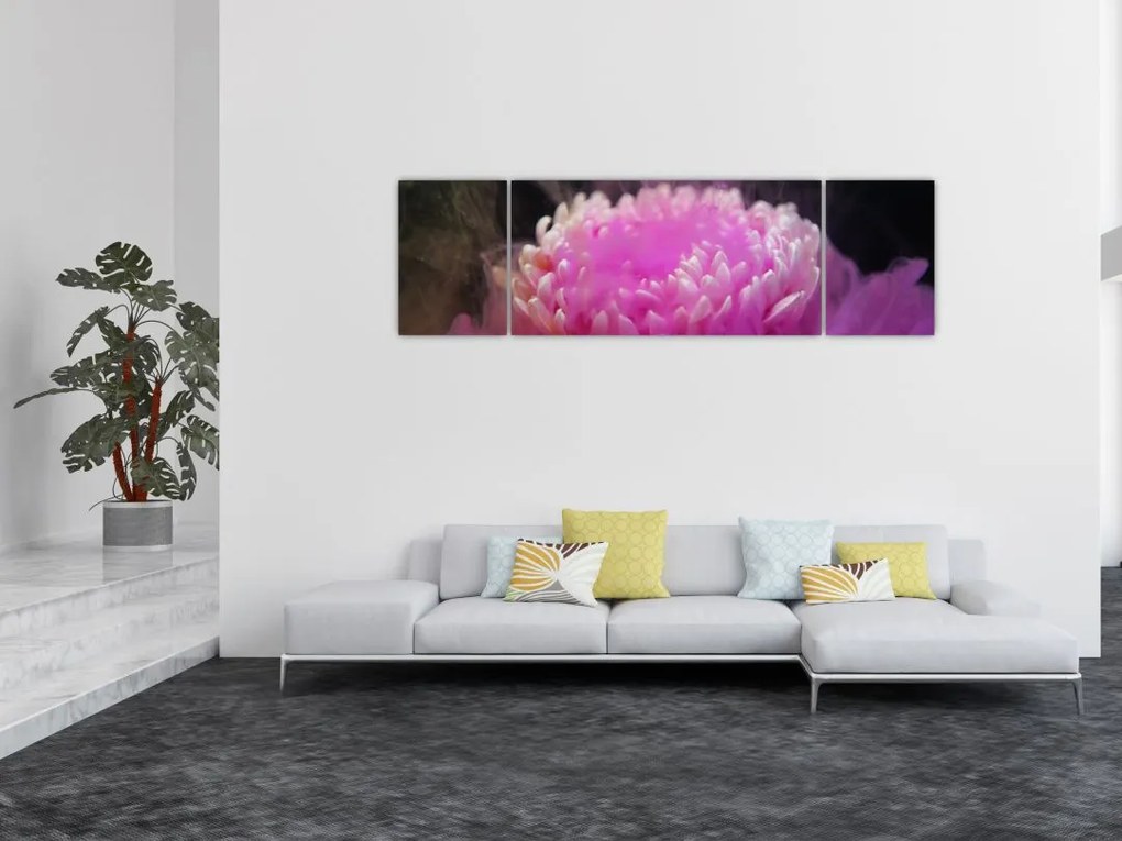Obraz kwiatu w różowym dymie (170x50 cm)
