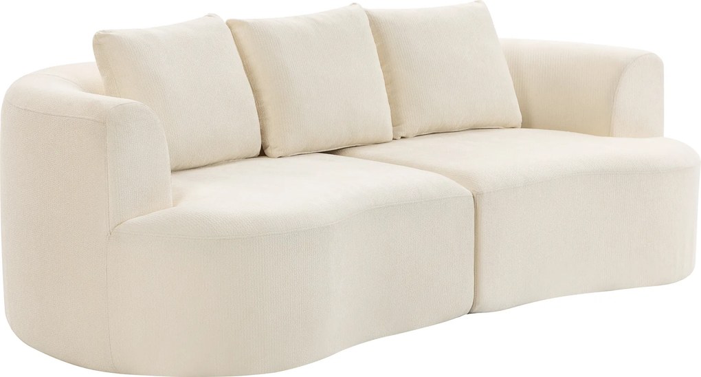 HOMCOM Sofa 3-osobowa, 260 cm sofa chenille z szerokim siedziskiem, sprężyny kieszeniowe, pianka o wysokiej gęstości, 3 poduszki, kremowa biel | Aosom PL
