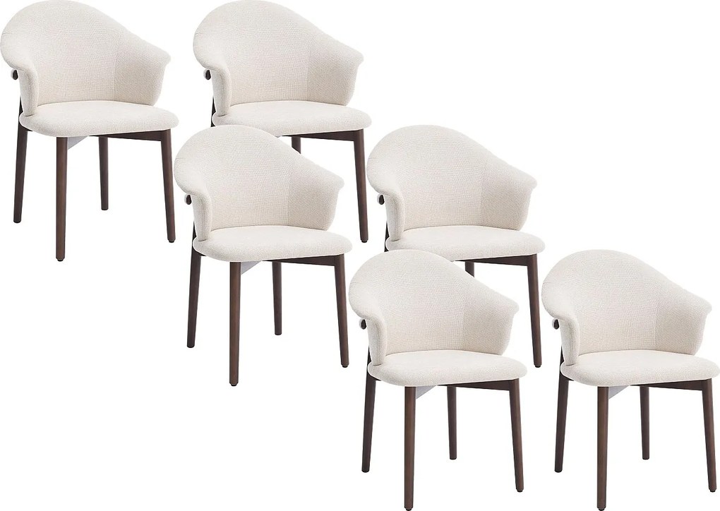 Zestaw 6 krzeseł z teksturowanej tkaniny i drewna kauczukowca  - Kremowe - LUMELY